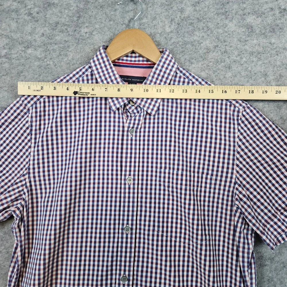 Banana Republic Men's Button Up Shirt Pink Blue White‎ Gingham Checks Size L